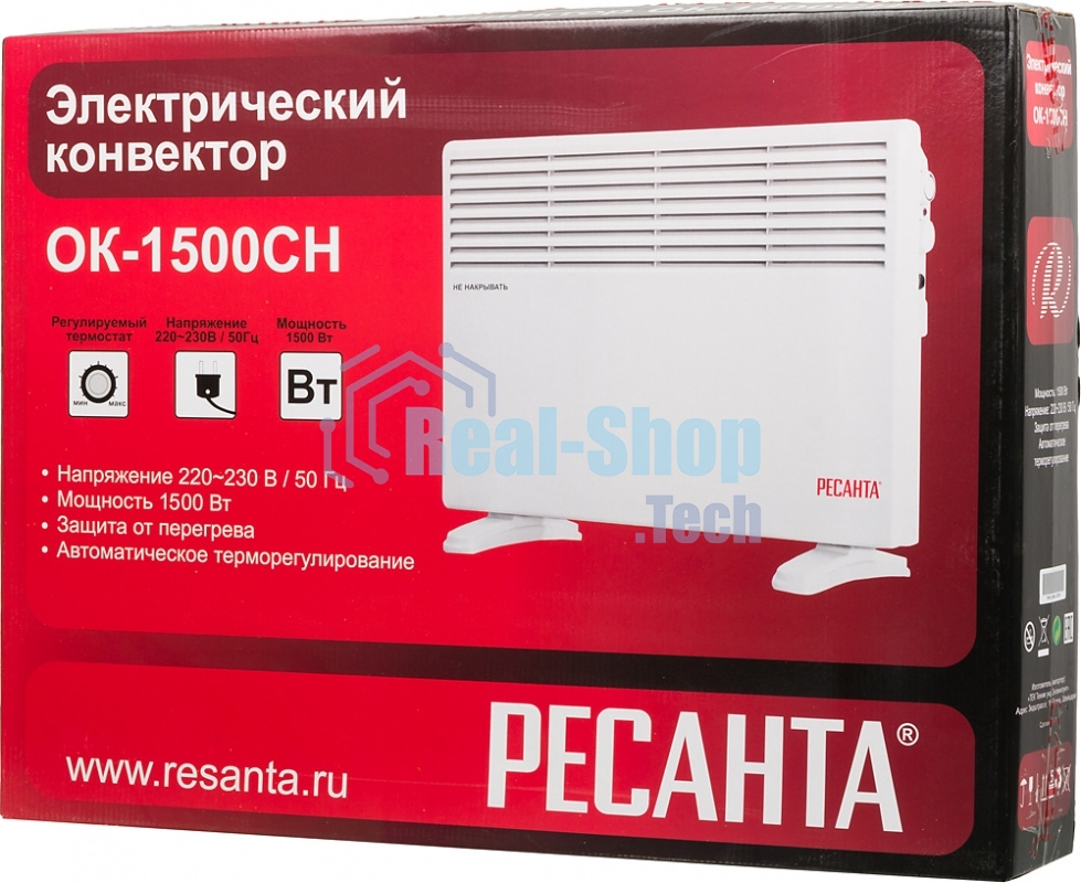 Конвектор Ресанта ОК-1500СН белый, 1500 Вт, 15 м2, термостат