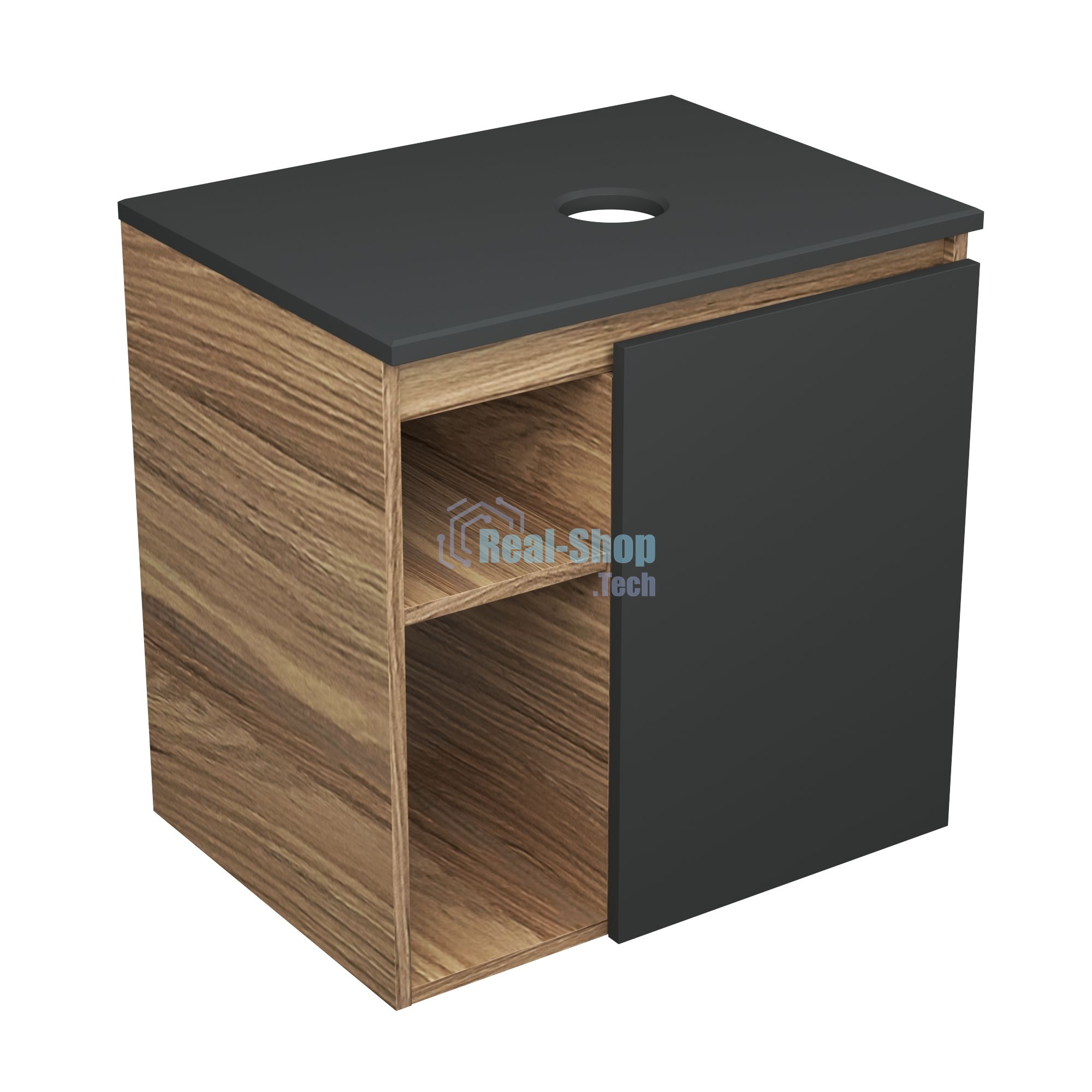Тумба Bau Dream Blackwood 60 правая, графит, раковина BAU Cerama 48х37 темно-серая матовая, смеситель Hotel Dream Black, нерж. сталь, черный, выпуск клик клак черный
