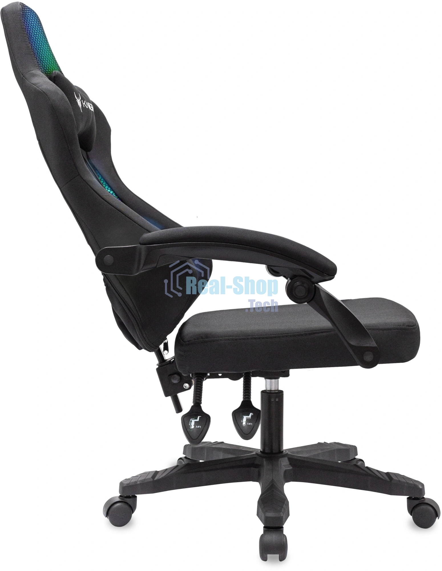 Кресло игровое Knight Wolf RGb черный, крестов. пластик