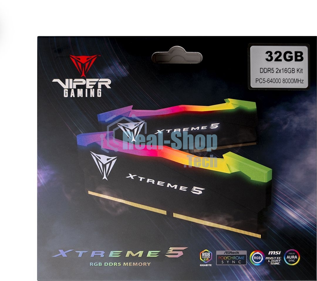 Оперативная память Patriot Viper Xtreme 5, DDR5, 32GB (2x16GB), 7600MHz, CL36, DIMM, с радиаторами, RGB, черный