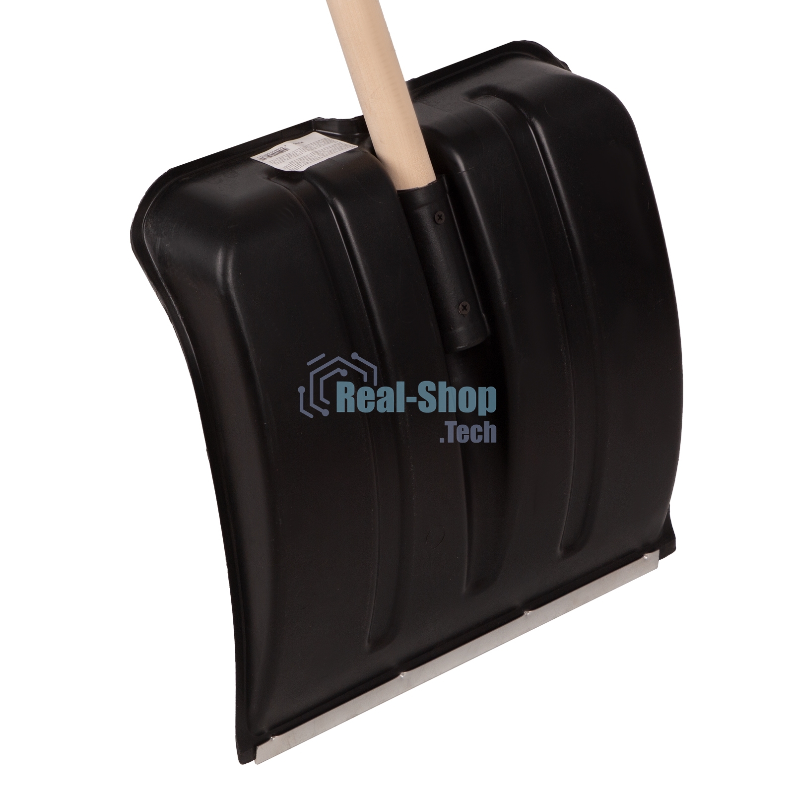 Лопата для уборки снега пластиковая, 380х385х1420 мм, оцинк. планка, деревянный черенок Россия