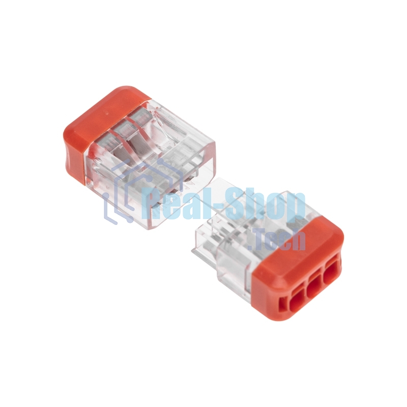 Экспресс-клемма Rexant СМК 2273-203R проходная разъемная 3 полюса 0,5-2,5мм² (50 шт/уп)