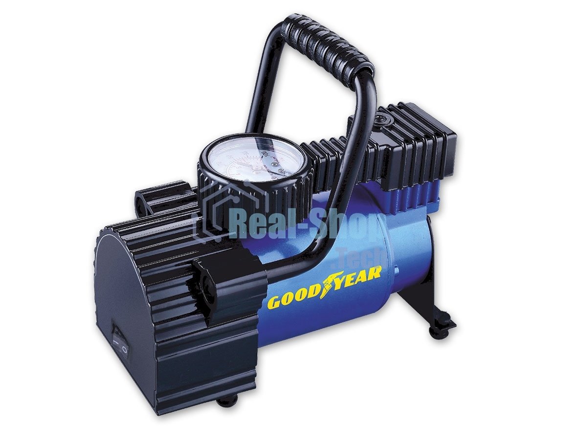 Компрессор GOODYEAR GY000101 GY-30L 30 л/мин Мощность 156 Вт, Производительность 30 л/мин, Максимальное токопотребление 13 А, Максимальное давление - 7 Атм, Длина провода питания: 3 м, Длина воздушного шланга: 1 м. Сумка и набор переходников в комплекте.