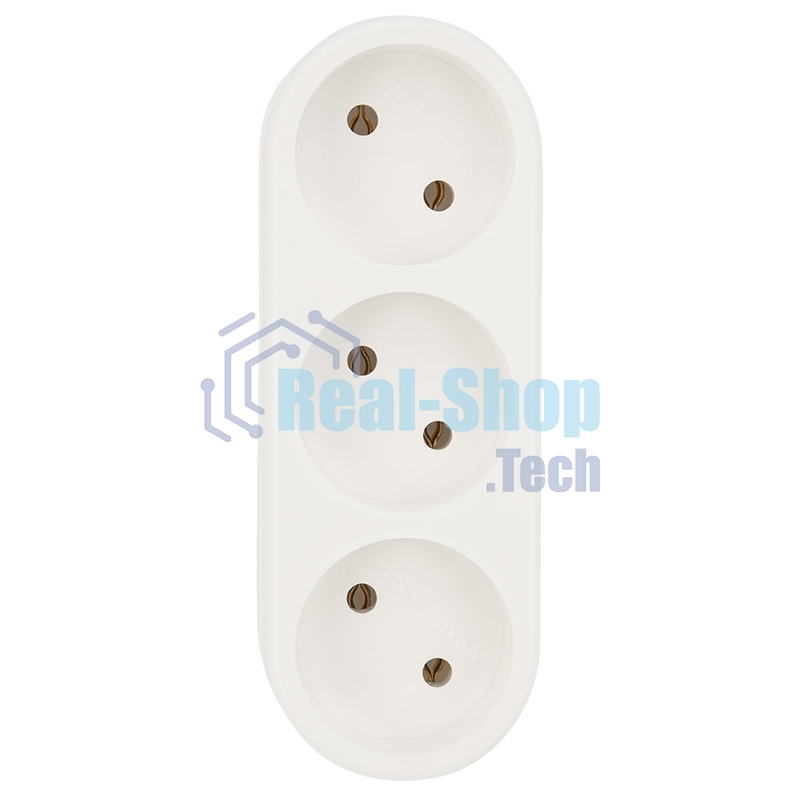 Тройник электрический Rexant линейный 6-10 А без заземления белый