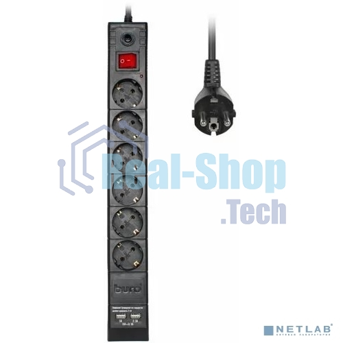 Сетевой фильтр Buro BU-SP1.8 USB 2A-B 1.8м (6 розеток) черный (коробка)