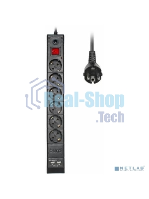 Сетевой фильтр Buro BU-SP1.8 USB 2A-B 1.8м (6 розеток) черный (коробка)