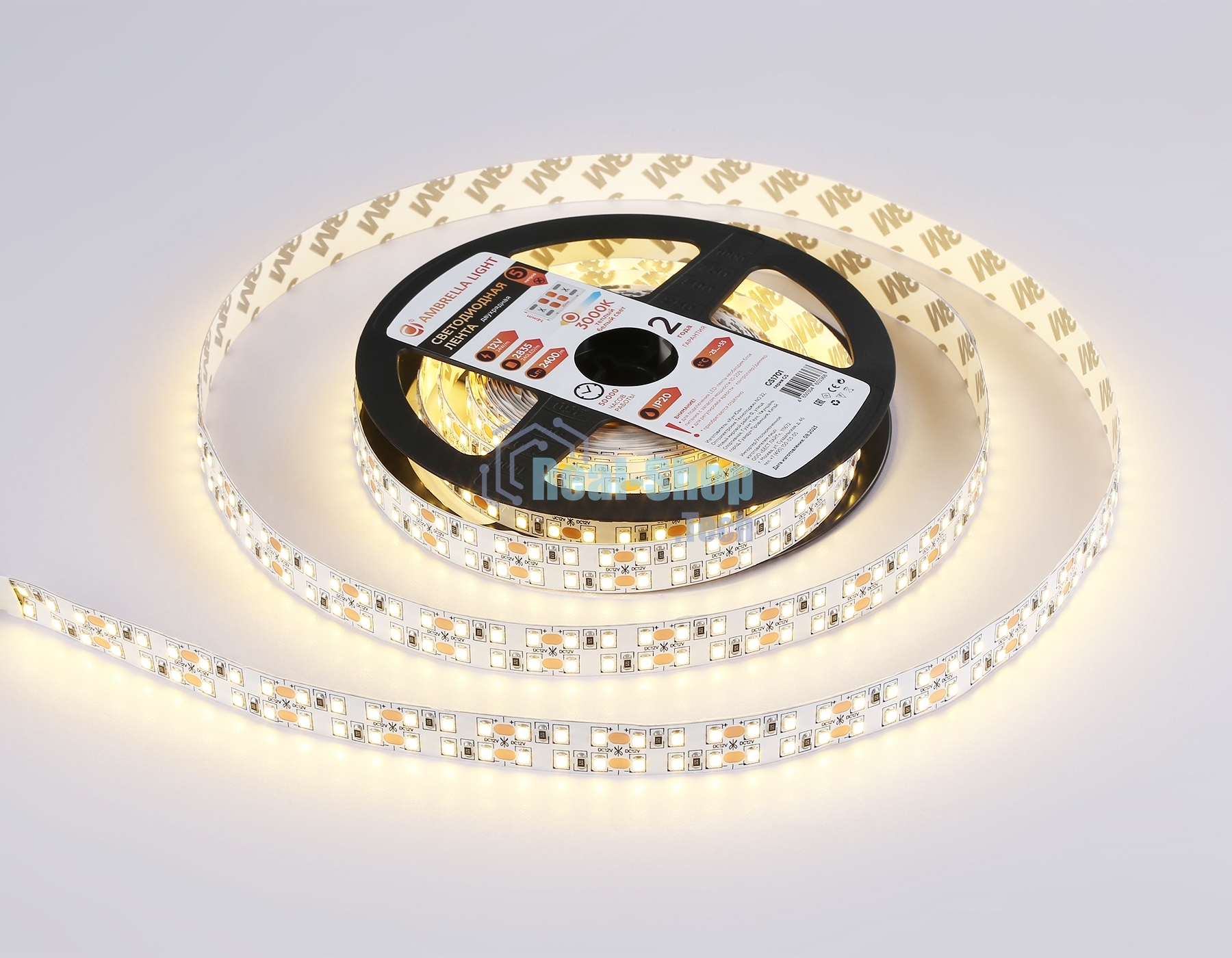 Светодиодная лента Ambrella light GS1701 2835 240Led/ 24W m/ 12V IP20 3000K/ 5000*10*1.2mm (2 конт.)