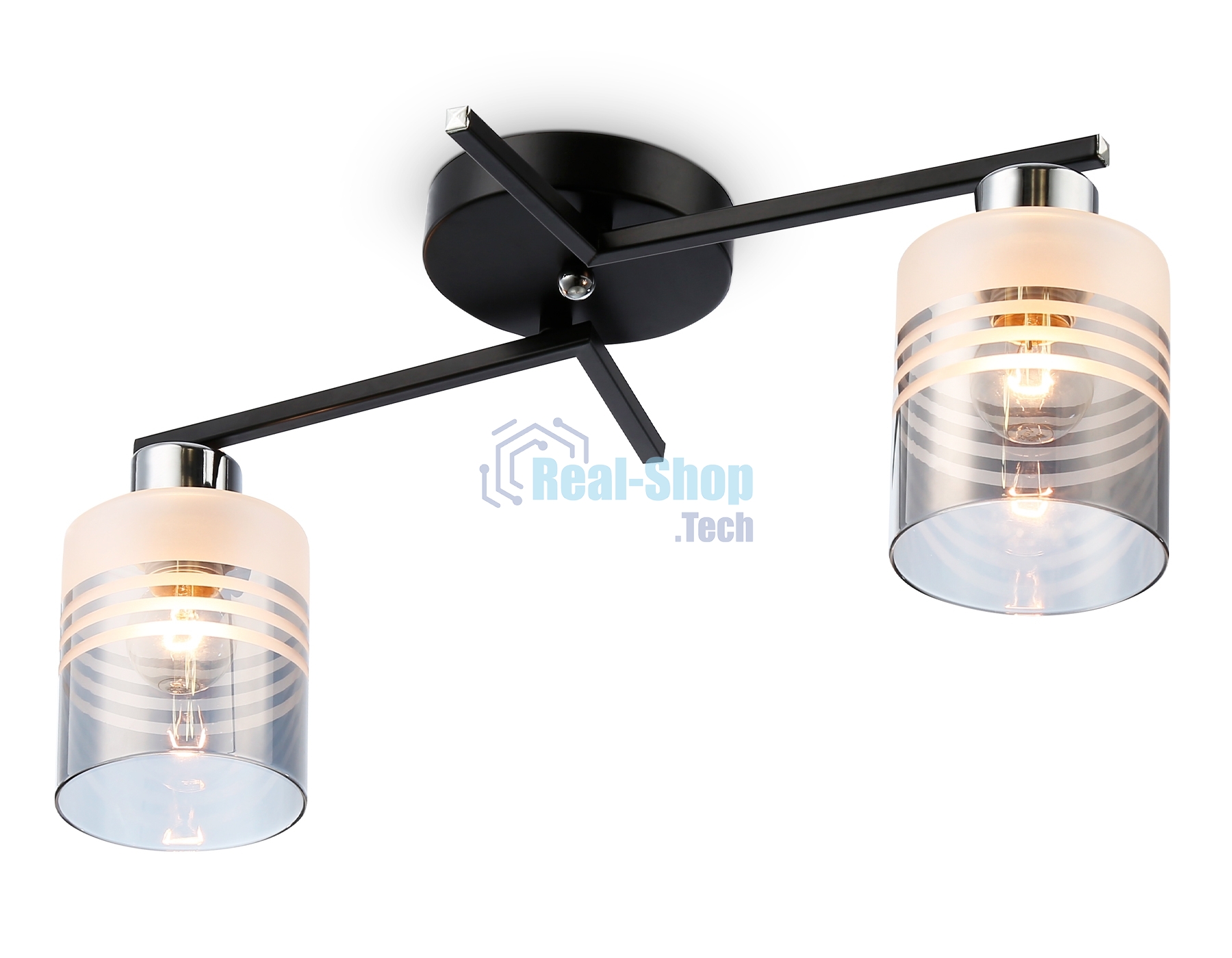 Светильник Ambrella light TR303211/2 BK/CH/SM/FR черный/хром/дымчатый/белый матовый E27*2 max 60W 500*170*200