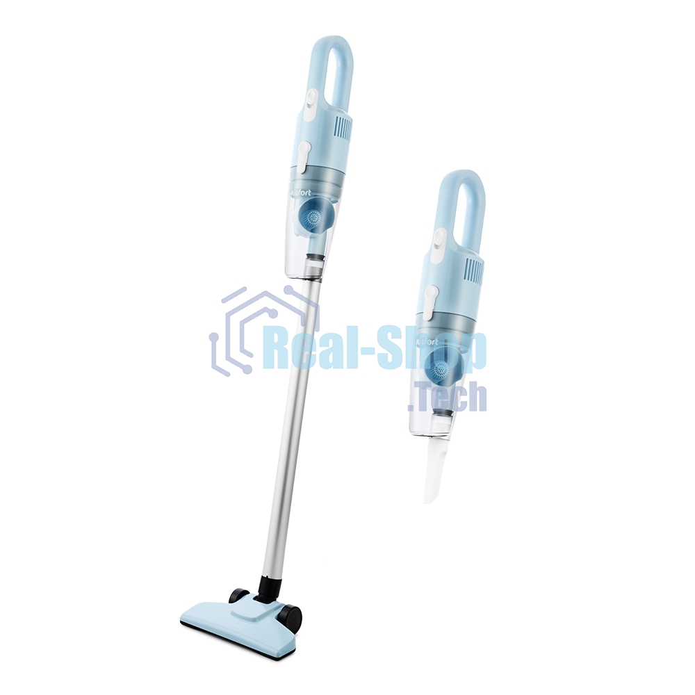 Пылесос вертикальный Kitfort KT-586-2 голубой, питание от сети, 400 Вт, уборка сухая, пылесборник 1,2 л