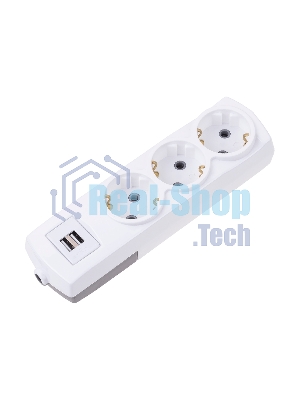 Удлинитель Rexant PREMIUM 3 гнезда, 3 м, 3х1,5 мм², с/з, 2 USB, белый