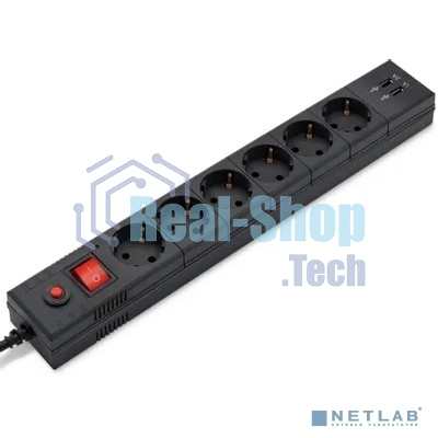 Сетевой фильтр Buro BU-SP1.8 USB 2A-B 1.8м (6 розеток) черный (коробка)