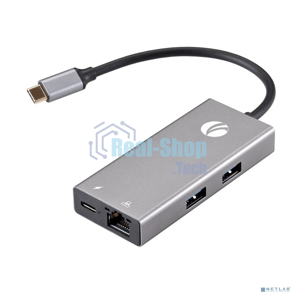 Адаптер VCOM CU459 Type-Cm --> RJ-45+2USB3.0(f) + PD100 Вт Alum Shell