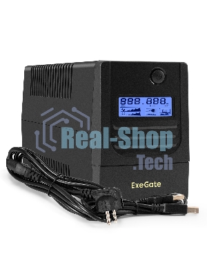 Источник бесперебойного питания ExeGate Smart LB-850.LCD.AVR.4C13.USB (850VA/510W, LCD, AVR, 4*C13, USB, батарея 12V 9Ah, черный)