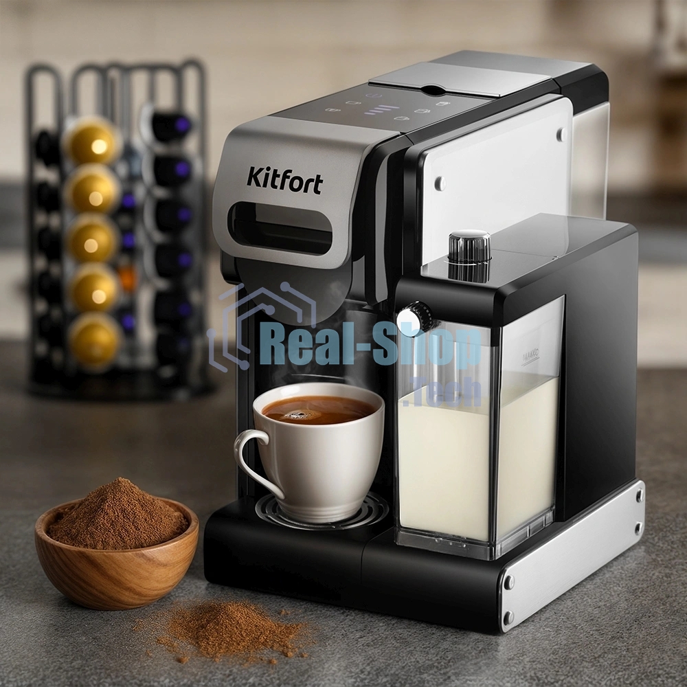 Кофемашина Kitfort КТ-7675 1460Вт фиолетовый/нержавеющая сталь