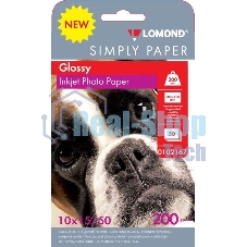 Бумага Lomond Simply 0102167 10x15/200г/м2/50л./белый CIE148% глянцевое для струйной печати