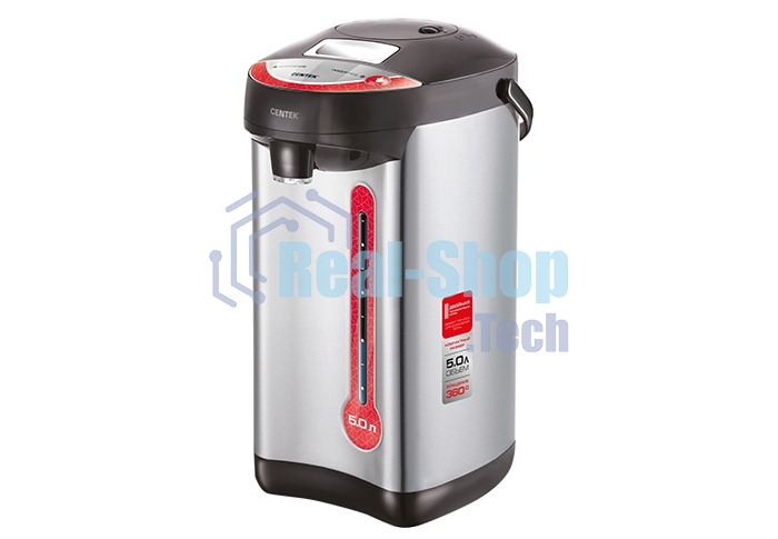 Термопот Centek CT-0082 черный, 5л, 750Вт, 3 способа подачи воды, корпус из нержавеющей стали