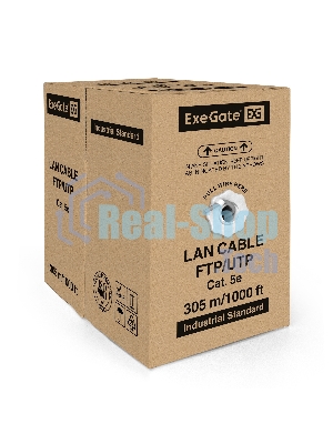 Кабель ExeGate UTP 2 пары кат.5e медь, 24AWG, бухта 305м, серый, PVC