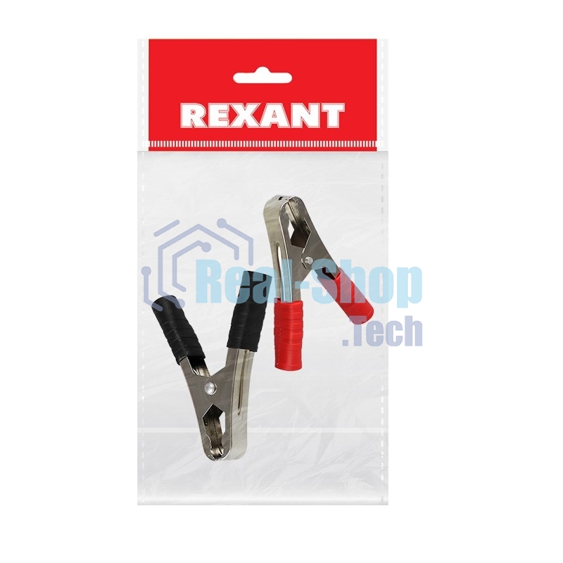 Зажим крокодил Rexant, длина 105 мм, ток 100A, 2 шт., пакет БОПП
