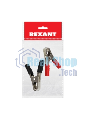 Зажим крокодил Rexant, длина 105 мм, ток 100A, 2 шт., пакет БОПП