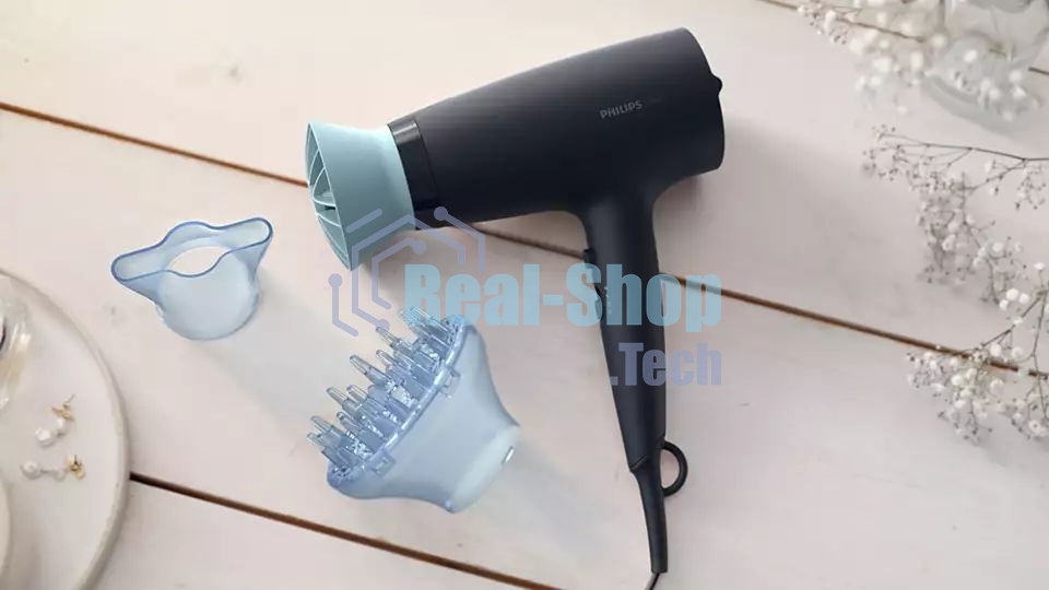 Фен Philips Фен Philips/ 2100 Вт, 6 режимов, ионизация, ThermoProtect, концентратор, диффузор, шнур 1,8 м. синий.