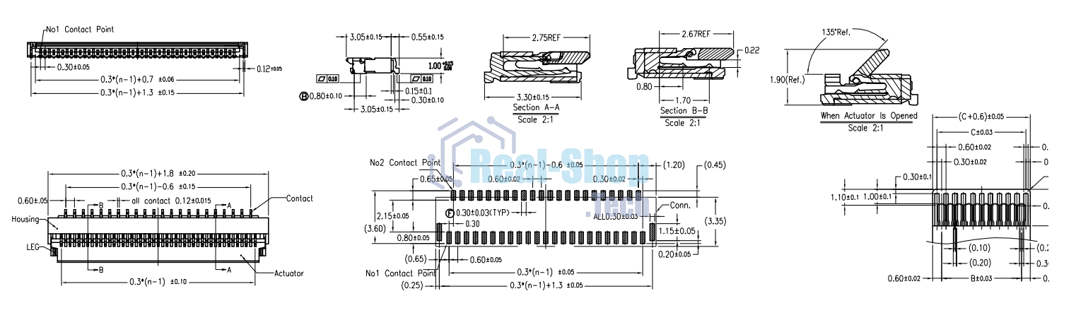 Разъем FPC Flip-Lock 0510-20RLGF 20 pin высота 1мм шаг 0,5мм
