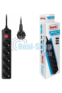 Сетевой фильтр BURO Сетевой фильтр, 5 розеток, 3 метра, (500SH-3-B), черный 992293