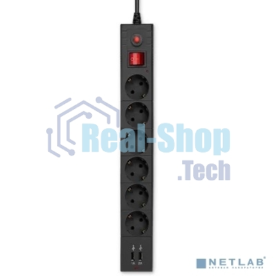 Сетевой фильтр Buro BU-SP1.8 USB 2A-B 1.8м (6 розеток) черный (коробка)