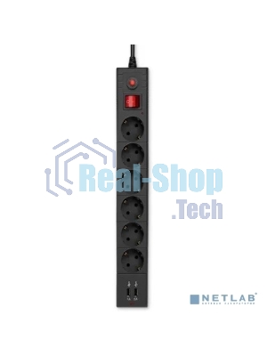 Сетевой фильтр Buro BU-SP1.8 USB 2A-B 1.8м (6 розеток) черный (коробка)