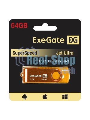 USB-флеш накопитель Exegate EX302062RUS Jet Ultra 64GB жёлтый (USB3.0/=USB3.1 Gen1/=USB3.2 Gen1 5Gbps, пластик/металл)