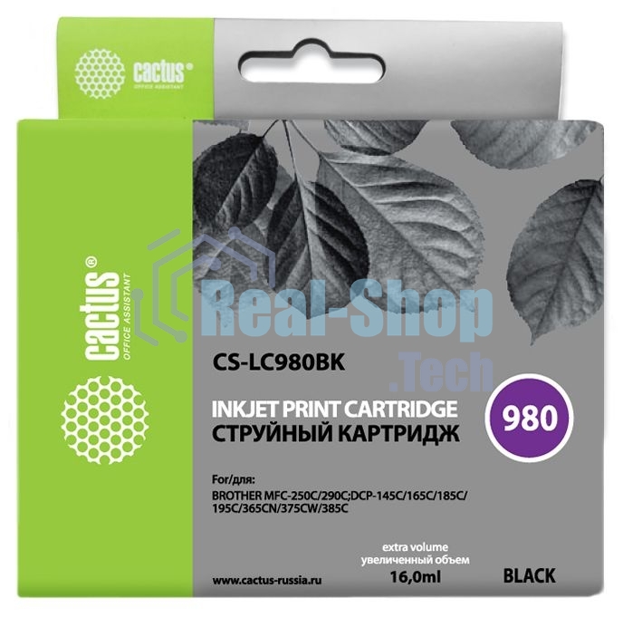 Картридж струйный Cactus CS-LC980BK черный (16 мл) для Brother DCP-145C/165C MFC-250C/290C