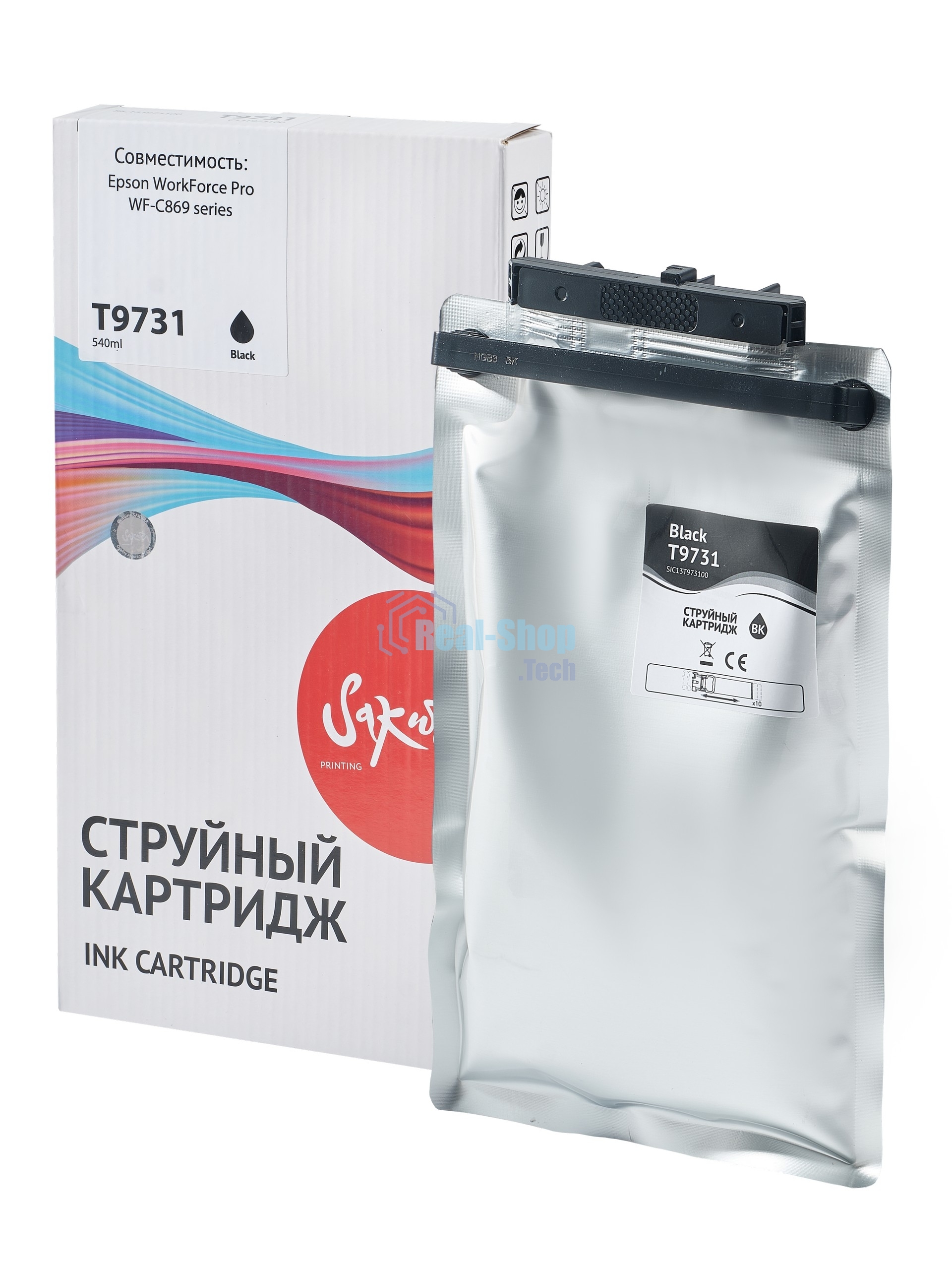 Контейнер с чернилами Sakura C13T973100 (T9731 BK) для Epson, черный, 22500 к.