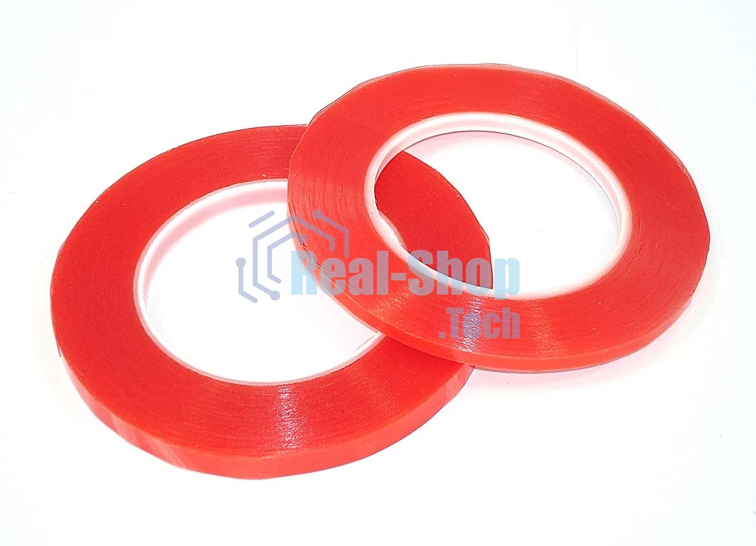 Скотч двусторонний прозрачный 3M с красной защитной лентой ширина 2мм 25м