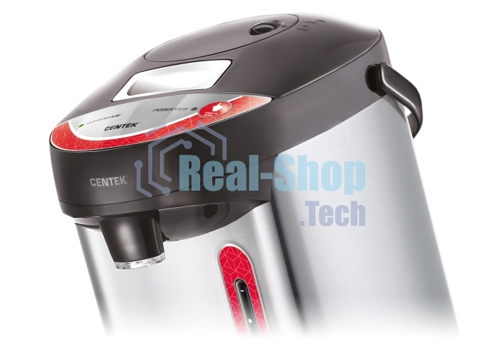 Термопот Centek CT-0082 черный, 5л, 750Вт, 3 способа подачи воды, корпус из нержавеющей стали
