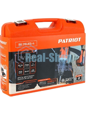 Дрель-шуруповерт аккумуляторная Patriot BR 216UES-h, Аккумуляторная, 21В, 2 АКБ, Кейс