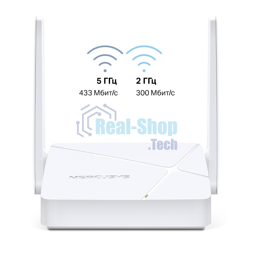 Роутер Mercusys MR20 AC750 Dual-Band Wi-Fi RouterSPEED: 300 Mbps at 2.4 GHz + 433 Mbps at 5 GHzSPEC: 2× Fixed External Antennas, 2× 10/100 Mbps LAN Ports, 1× 10/100 Mbps WAN PortFEATURE: Router/Access Point Mode Mode, WPS/Reset Button, IPTV, IPv6, Parenta