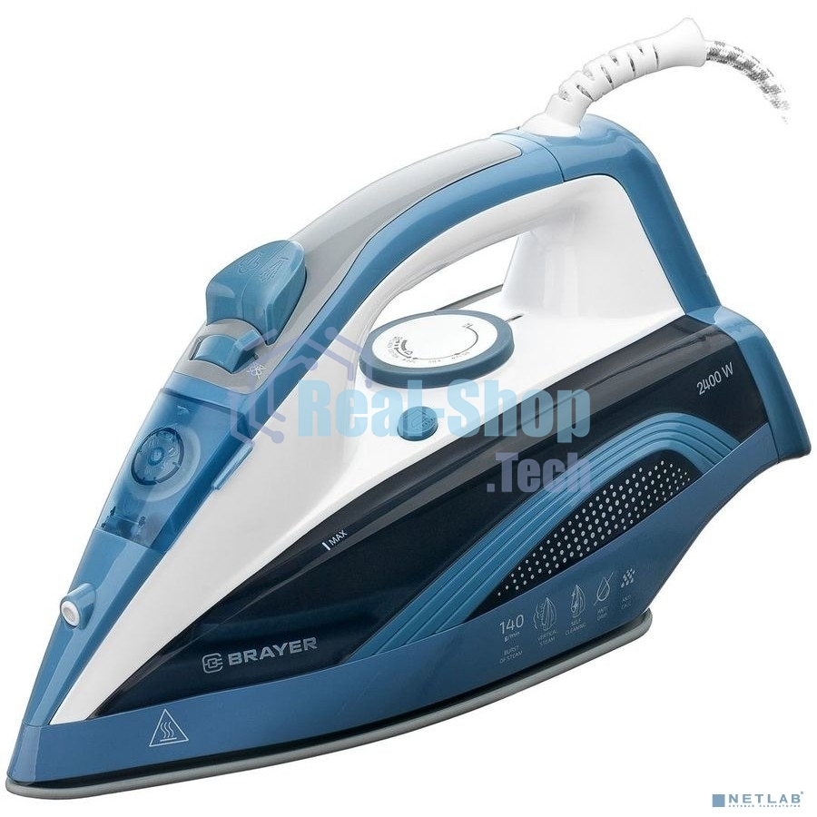 Утюг BRAYER 4002BR, 2400 Вт, керамич, Пар 140 г/м антикапля, разбрыз, резер 360мл, самоотчис,