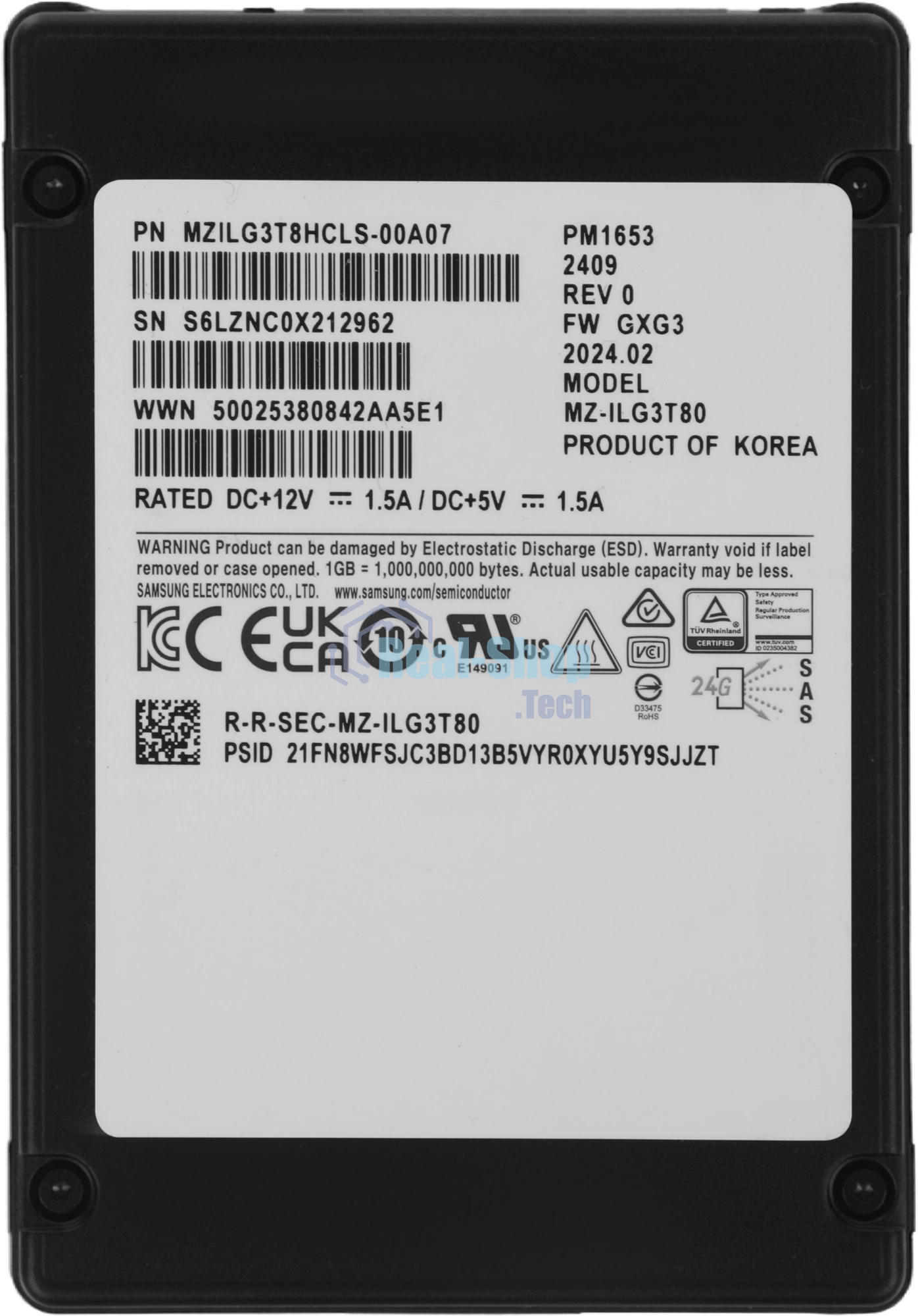 Накопитель SSD Samsung PM1653, 3.84Tb, SAS 4.0, 2.5