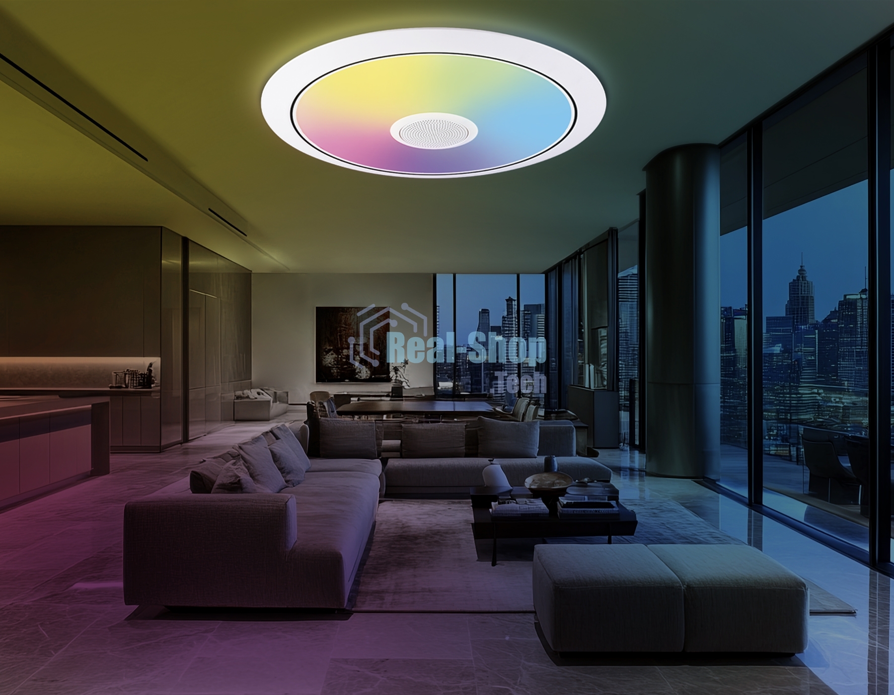Музыкальный светодиодный светильник Ambrella light FZ720 WH белый IP20 52W 3000-6500K+RGB Music 450*65 (ПДУ ИК)