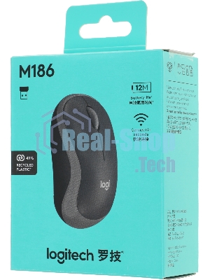Мышь беспроводная Logitech M186 черный/серый, 1000 dpi, радиоканал, USB, кнопки - 3