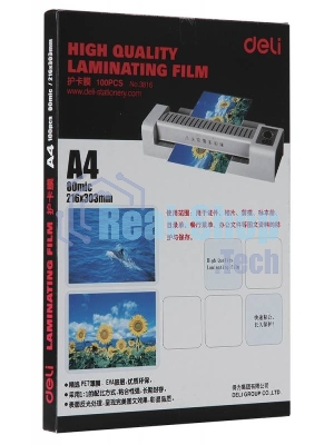 Пленка для ламинирования Deli 80мкм A4 (100 шт) глянцевая 216x303 мм с клеящим слоем E3816