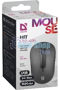 Мышь беспроводная Defender Hit MM-495 черный, 1600 dpi, радиоканал, USB, кнопки - 3