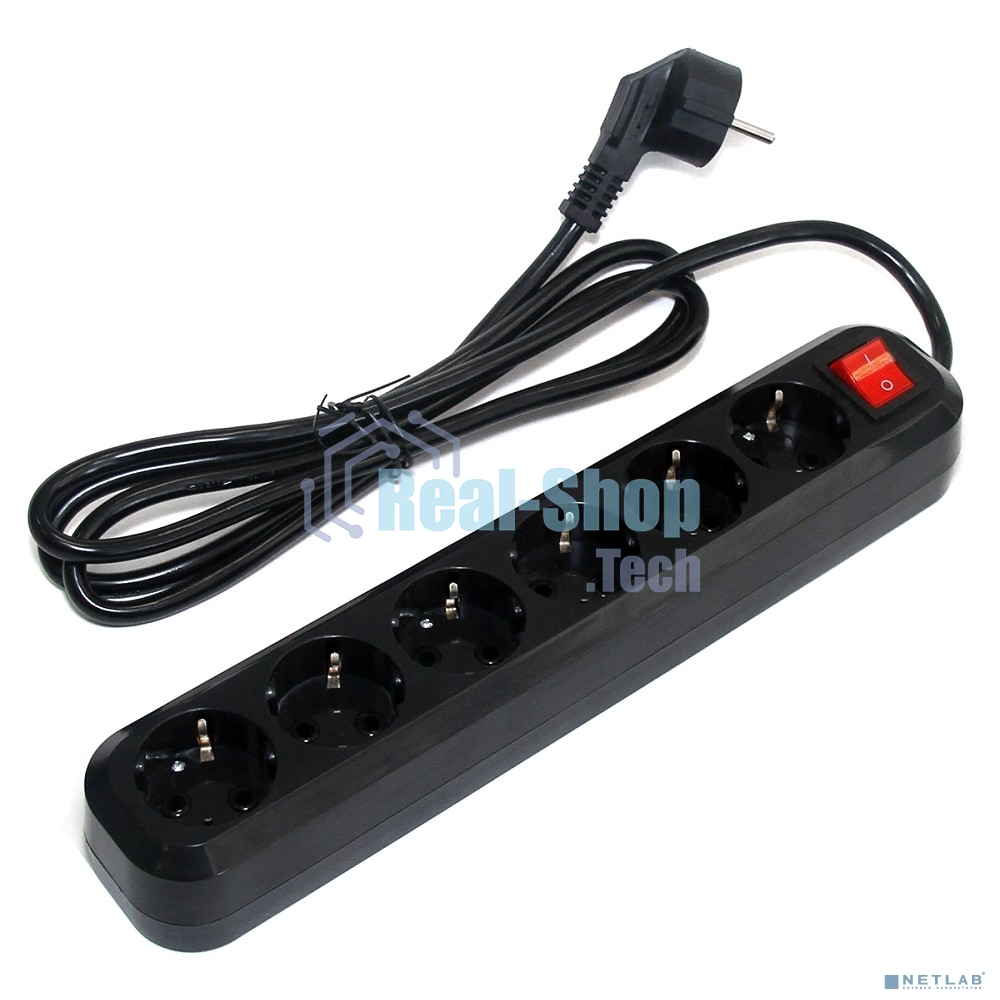 Сетевой фильтр 5bites SP6B-350 6S, 3*1.5MM2, 16A, ABS, 5M, BLACK