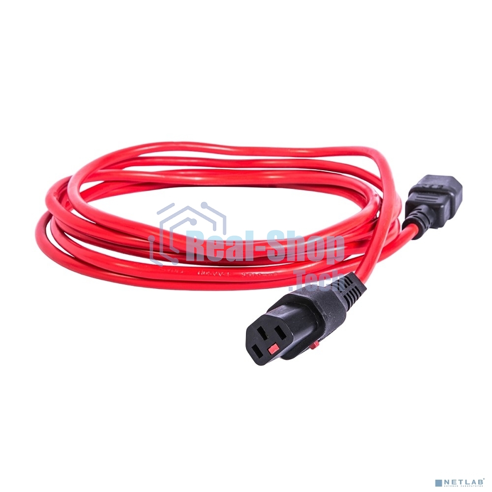 Шнур питания с фиксатором REM IEC 60320 C13/IEC 60320 C14, 10 А/250 В (3 * 1,0), длина 1,8 м, красный R-10-Cord-C13-C14-1.8-Red