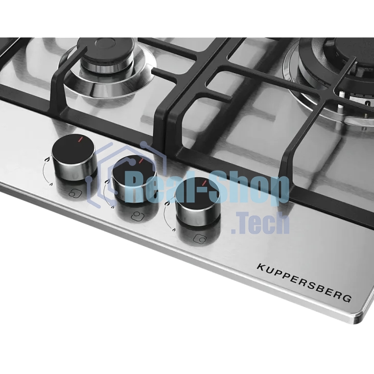 Варочная панель Kuppersberg FS 46 X, газ, High-Tech, 45 см, автоматический электроподжиг, газ-контроль, форсунки под сжиженый газ, SABAF конфорки, чугунные решетки, цвет нержавеющая сталь, цвет фурнитуры черный
