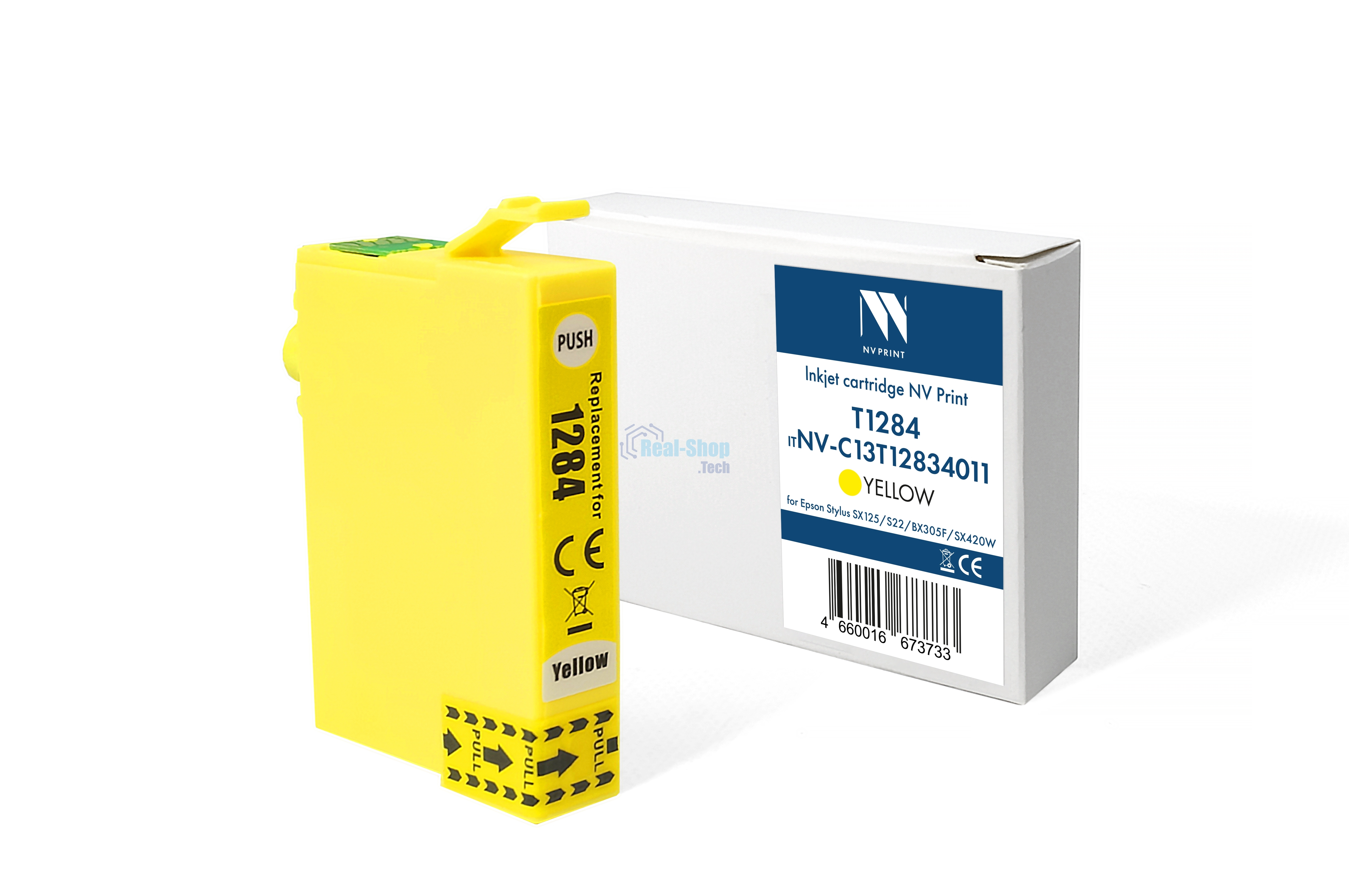 Картридж струйный NVPrint T1284 (NV-C13T12844011) Yellow для Epson Stylus SX125/S22/BX305F/SX420W (13 мл) совместимый