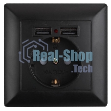 Розетка Intro Solo 4-410-05 с заземлением P+E Schuko со шторками, 16А-250В + 2хUSB, IP20, СУ, антрацит | Б0053717 | Intro