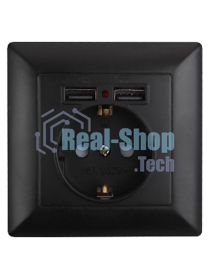 Розетка Intro Solo 4-410-05 с заземлением P+E Schuko со шторками, 16А-250В + 2хUSB, IP20, СУ, антрацит | Б0053717 | Intro