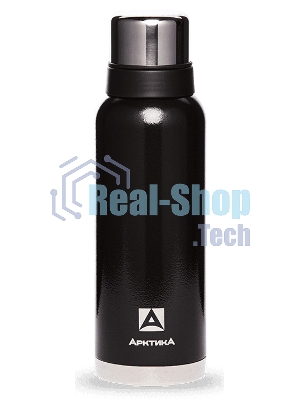 Термос Арктика 106-1200 черный, узкое горло 1,2 л, американский дизайн, антивандальное покрытие, две чашки, холод/тепло 32 ч