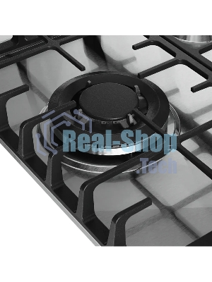 Варочная панель Kuppersberg FS 46 X, газ, High-Tech, 45 см, автоматический электроподжиг, газ-контроль, форсунки под сжиженый газ, SABAF конфорки, чугунные решетки, цвет нержавеющая сталь, цвет фурнитуры черный