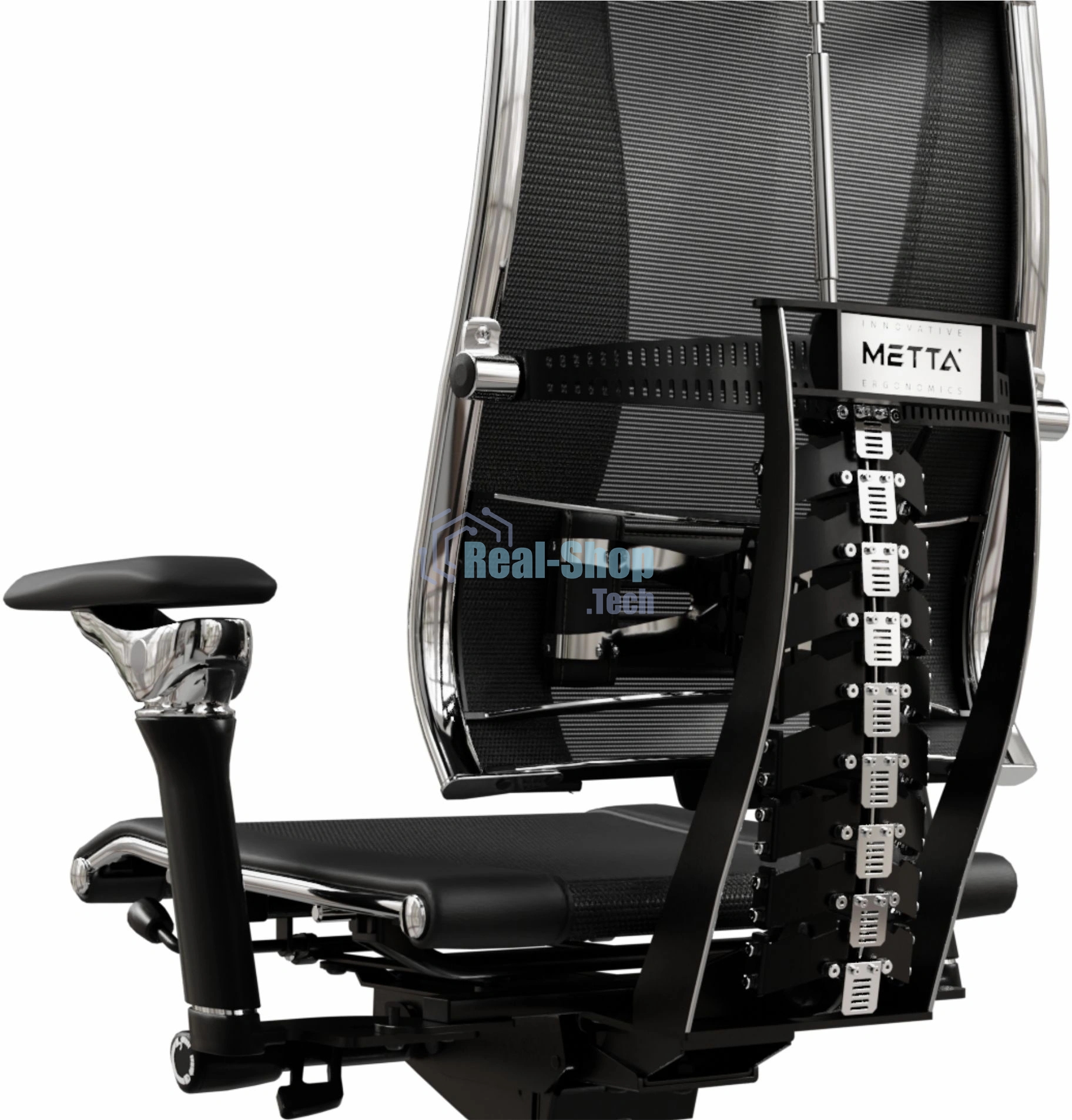 Кресло руководителя эргономичное Метта Yoga Spine Triumph B2 (Черный CC.50.15.13A) Infinity Easy Clean экокожа/сетка с подголов. крестов. алюминий хром